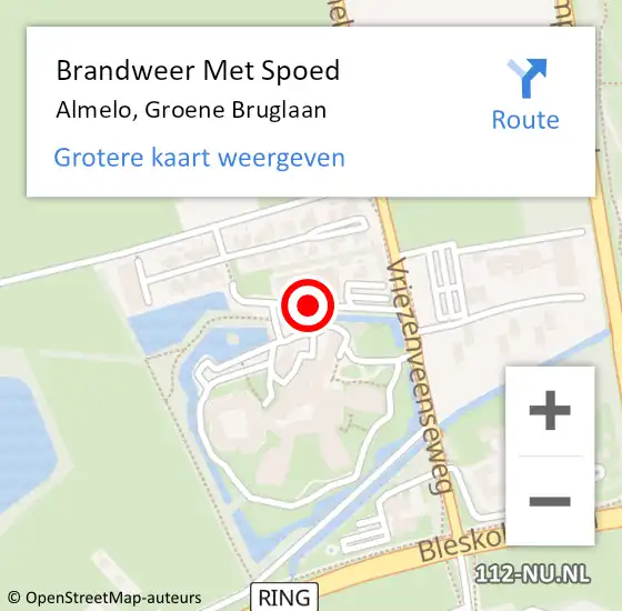 Locatie op kaart van de 112 melding: Brandweer Met Spoed Naar Almelo, Groene Bruglaan op 6 oktober 2018 17:26