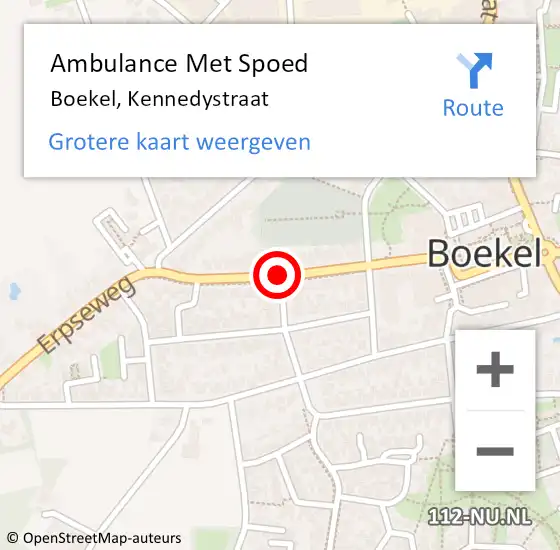 Locatie op kaart van de 112 melding: Ambulance Met Spoed Naar Boekel, Kennedystraat op 6 oktober 2018 18:28