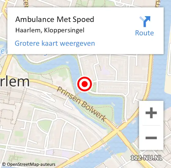 Locatie op kaart van de 112 melding: Ambulance Met Spoed Naar Haarlem, Kloppersingel op 6 oktober 2018 19:35