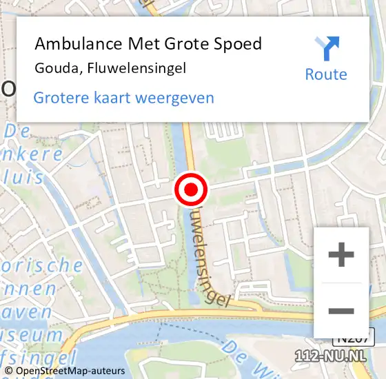 Locatie op kaart van de 112 melding: Ambulance Met Grote Spoed Naar Gouda, Fluwelensingel op 7 oktober 2018 10:13
