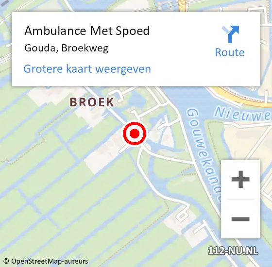 Locatie op kaart van de 112 melding: Ambulance Met Spoed Naar Gouda, Broekweg op 7 oktober 2018 17:26