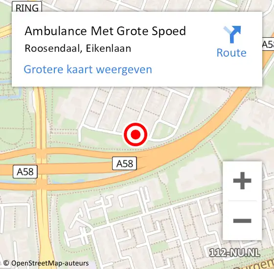 Locatie op kaart van de 112 melding: Ambulance Met Grote Spoed Naar Roosendaal, Eikenlaan op 7 oktober 2018 18:22