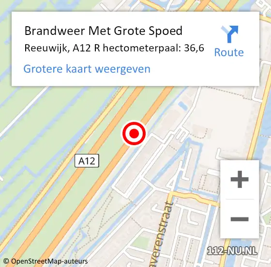Locatie op kaart van de 112 melding: Brandweer Met Grote Spoed Naar Reeuwijk, A12 R hectometerpaal: 36,6 op 7 oktober 2018 18:46