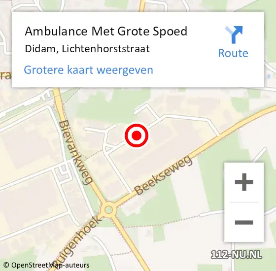 Locatie op kaart van de 112 melding: Ambulance Met Grote Spoed Naar Didam, Lichtenhorststraat op 7 oktober 2018 21:07