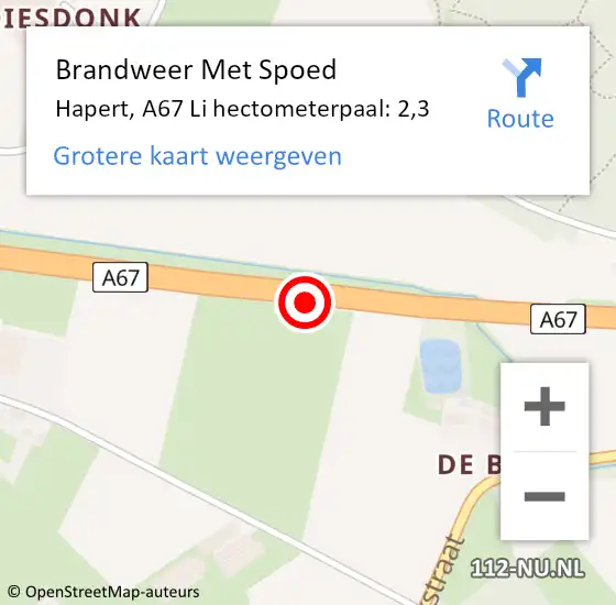 Locatie op kaart van de 112 melding: Brandweer Met Spoed Naar Geldrop, A67 Li op 7 oktober 2018 21:58