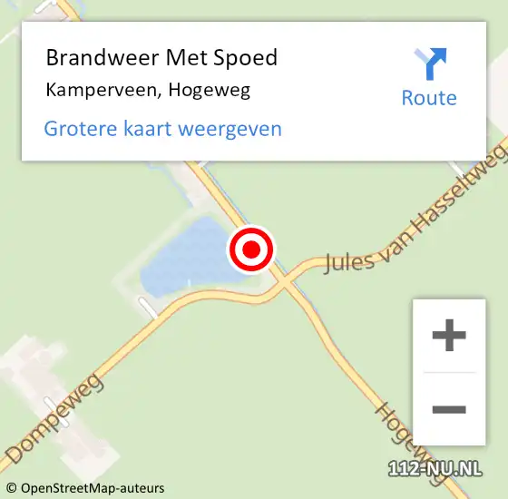 Locatie op kaart van de 112 melding: Brandweer Met Spoed Naar Kamperveen, Hogeweg op 8 oktober 2018 07:56