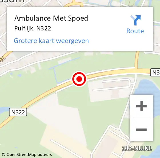 Locatie op kaart van de 112 melding: Ambulance Met Spoed Naar Puiflijk, N322 op 8 oktober 2018 12:36