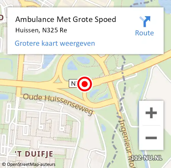Locatie op kaart van de 112 melding: Ambulance Met Grote Spoed Naar Huissen, N325 Re op 8 oktober 2018 16:17
