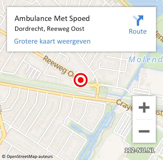 Locatie op kaart van de 112 melding: Ambulance Met Spoed Naar Dordrecht, Reeweg Oost op 8 oktober 2018 19:14