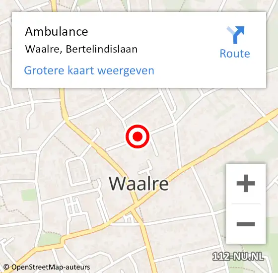 Locatie op kaart van de 112 melding: Ambulance Waalre, Bertelindislaan op 9 oktober 2018 11:38