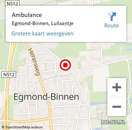 Locatie op kaart van de 112 melding: Ambulance Egmond-Binnen, Luilaantje op 9 oktober 2018 13:45