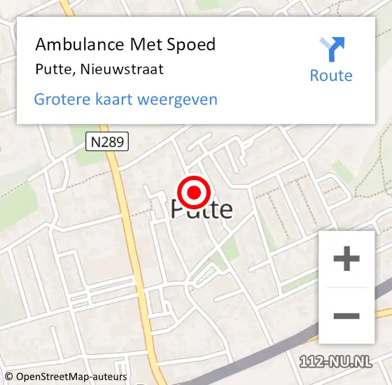 Locatie op kaart van de 112 melding: Ambulance Met Spoed Naar Putte, Nieuwstraat op 9 oktober 2018 14:18
