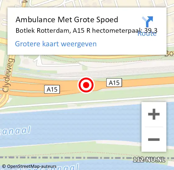 Locatie op kaart van de 112 melding: Ambulance Met Grote Spoed Naar Botlek Rotterdam, A15 Re op 9 oktober 2018 14:28