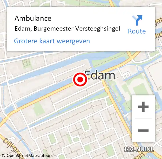 Locatie op kaart van de 112 melding: Ambulance Edam, Burg Versteeghsingel op 9 oktober 2018 16:26