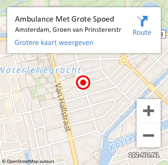 Locatie op kaart van de 112 melding: Ambulance Met Grote Spoed Naar Amsterdam, Groen van Prinstererstr op 9 oktober 2018 17:21