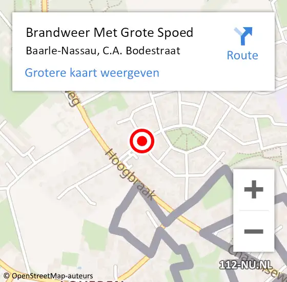 Locatie op kaart van de 112 melding: Brandweer Met Grote Spoed Naar Baarle-Nassau, C.A. Bodestraat op 9 oktober 2018 20:53