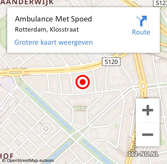 Locatie op kaart van de 112 melding: Ambulance Met Spoed Naar Rotterdam, Klosstraat op 10 oktober 2018 10:46