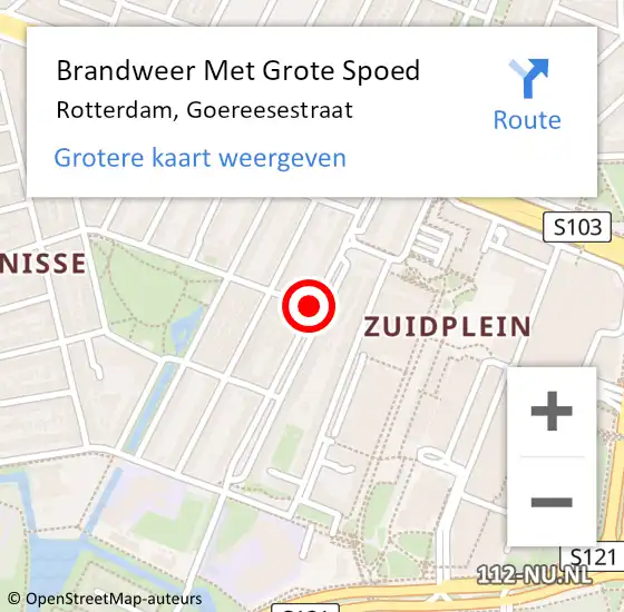 Locatie op kaart van de 112 melding: Brandweer Met Grote Spoed Naar Rotterdam, Goereesestraat op 10 oktober 2018 17:36