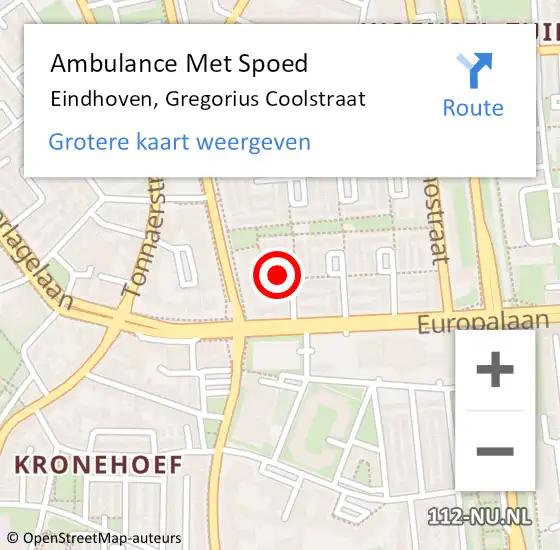 Locatie op kaart van de 112 melding: Ambulance Met Spoed Naar Eindhoven, Gregorius Coolstraat op 11 oktober 2018 01:46