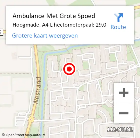 Locatie op kaart van de 112 melding: Ambulance Met Grote Spoed Naar Hoogmade, A4 L hectometerpaal: 29,0 op 11 oktober 2018 16:55