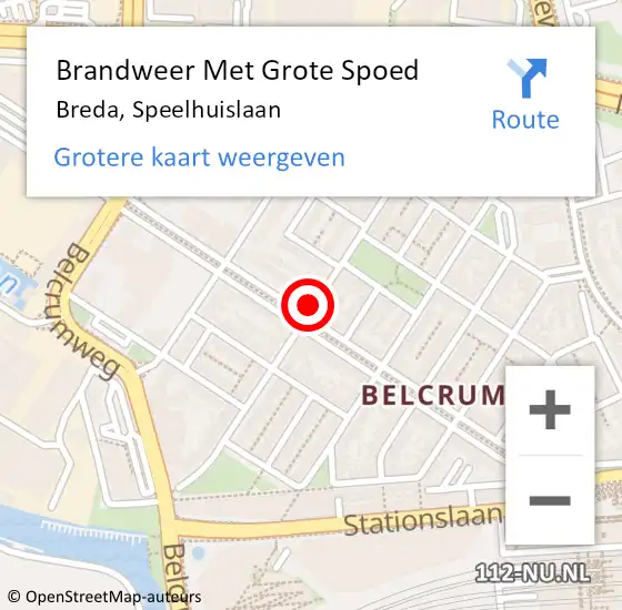 Locatie op kaart van de 112 melding: Brandweer Met Grote Spoed Naar Breda, Speelhuislaan op 11 oktober 2018 17:14