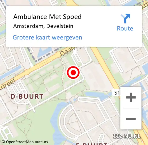 Locatie op kaart van de 112 melding: Ambulance Met Spoed Naar Amsterdam, Develstein op 11 oktober 2018 18:22