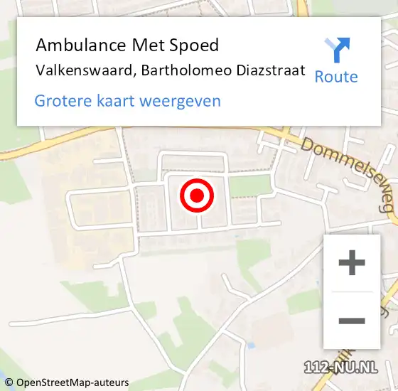 Locatie op kaart van de 112 melding: Ambulance Met Spoed Naar Valkenswaard, Bartholomeo Diazstraat op 11 oktober 2018 20:56