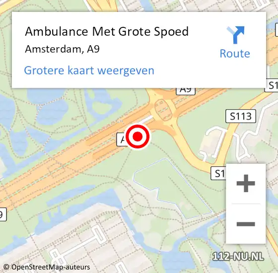 Locatie op kaart van de 112 melding: Ambulance Met Grote Spoed Naar Amsterdam, A9 op 11 oktober 2018 23:46