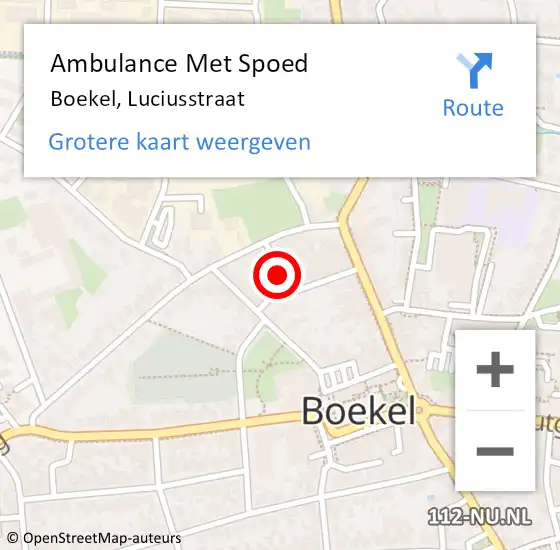 Locatie op kaart van de 112 melding: Ambulance Met Spoed Naar Boekel, Luciusstraat op 12 oktober 2018 02:41