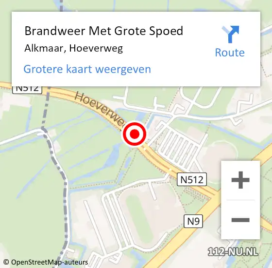 Locatie op kaart van de 112 melding: Brandweer Met Grote Spoed Naar Alkmaar, Hoeverweg op 12 oktober 2018 05:54
