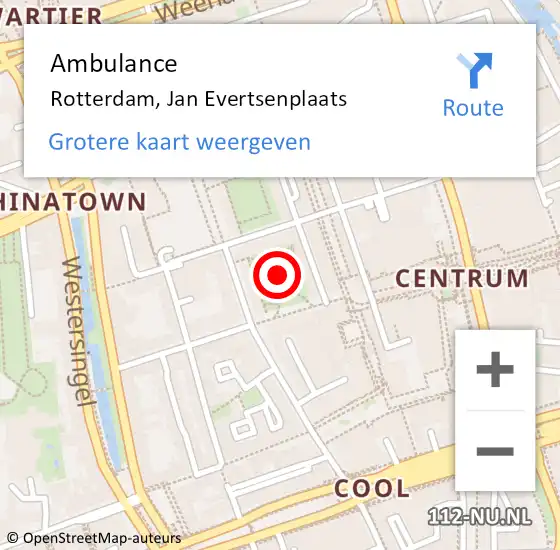 Locatie op kaart van de 112 melding: Ambulance Rotterdam, Jan Evertsenplaats op 12 oktober 2018 08:33