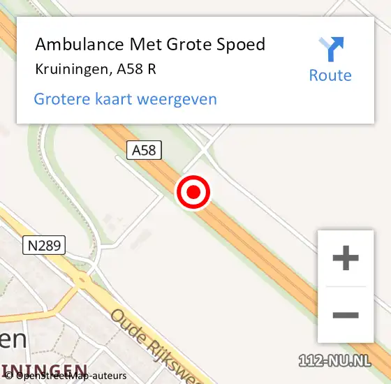 Locatie op kaart van de 112 melding: Ambulance Met Grote Spoed Naar Kruiningen, A58 R op 12 oktober 2018 10:10