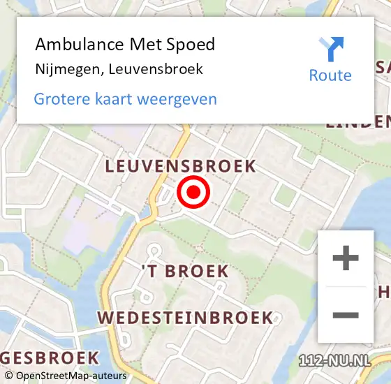 Locatie op kaart van de 112 melding: Ambulance Met Spoed Naar Nijmegen, Leuvensbroek op 12 oktober 2018 10:15