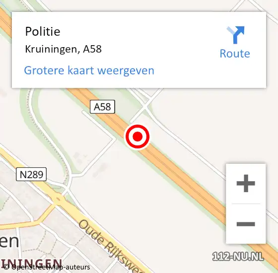 Locatie op kaart van de 112 melding: Politie Kruiningen, A58 R op 12 oktober 2018 10:23