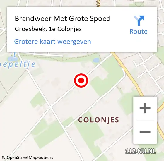 Locatie op kaart van de 112 melding: Brandweer Met Grote Spoed Naar Groesbeek, 1e Colonjes op 12 oktober 2018 10:55