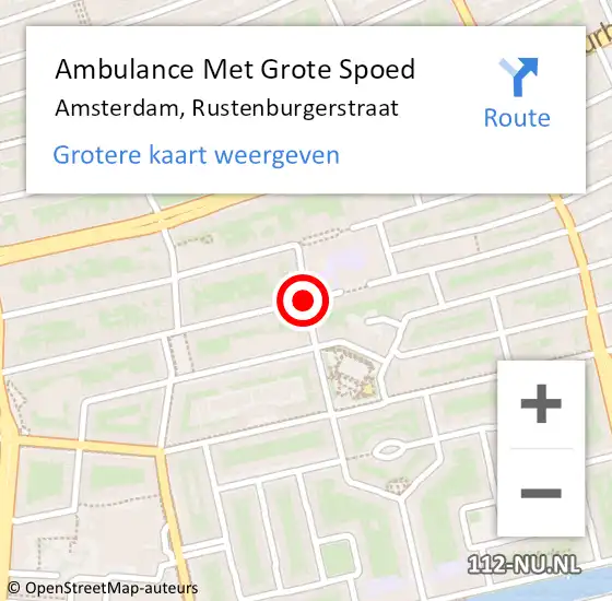 Locatie op kaart van de 112 melding: Ambulance Met Grote Spoed Naar Amsterdam, Rustenburgerstraat op 12 oktober 2018 13:09