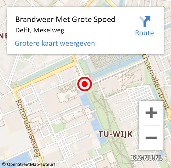 Locatie op kaart van de 112 melding: Brandweer Met Grote Spoed Naar Delft, Mekelweg op 12 oktober 2018 13:17