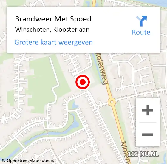 Locatie op kaart van de 112 melding: Brandweer Met Spoed Naar Winschoten, Kloosterlaan op 12 oktober 2018 13:22
