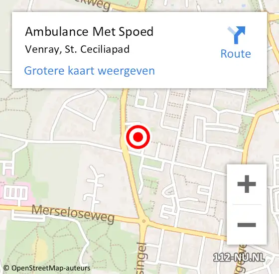 Locatie op kaart van de 112 melding: Ambulance Met Spoed Naar Venray, St. Ceciliapad op 11 maart 2014 16:19