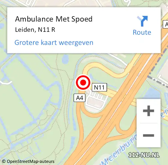 Locatie op kaart van de 112 melding: Ambulance Met Spoed Naar Leiden, N11 R op 12 oktober 2018 16:59