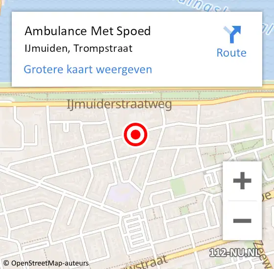 Locatie op kaart van de 112 melding: Ambulance Met Spoed Naar IJmuiden, Trompstraat op 13 oktober 2018 00:16