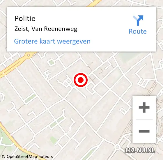 Locatie op kaart van de 112 melding: Politie Zeist, Van Reenenweg op 13 oktober 2018 11:10