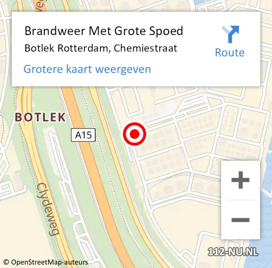 Locatie op kaart van de 112 melding: Brandweer Met Grote Spoed Naar Botlek Rotterdam, Chemiestraat op 13 oktober 2018 12:31