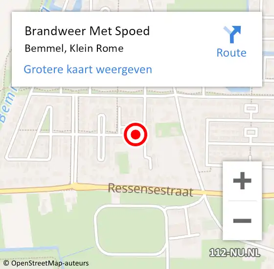 Locatie op kaart van de 112 melding: Brandweer Met Spoed Naar Bemmel, Klein Rome op 13 oktober 2018 13:58