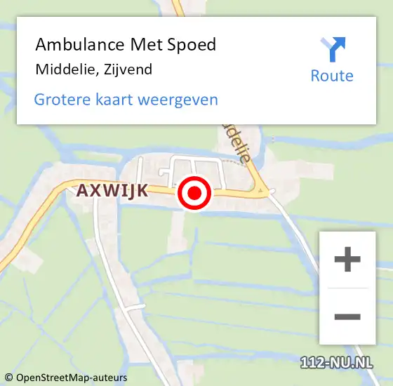 Locatie op kaart van de 112 melding: Ambulance Met Spoed Naar Middelie, Zijvend op 13 oktober 2018 14:38
