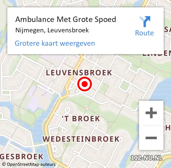 Locatie op kaart van de 112 melding: Ambulance Met Grote Spoed Naar Nijmegen, Leuvensbroek op 13 oktober 2018 19:25