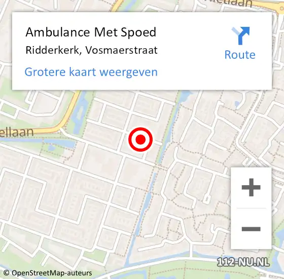 Locatie op kaart van de 112 melding: Ambulance Met Spoed Naar Ridderkerk, Vosmaerstraat op 13 oktober 2018 19:58