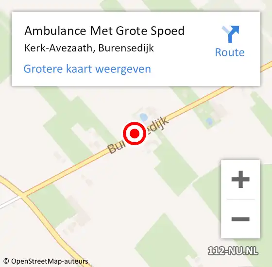 Locatie op kaart van de 112 melding: Ambulance Met Grote Spoed Naar Kerk-Avezaath, Burensedijk op 14 oktober 2018 13:33