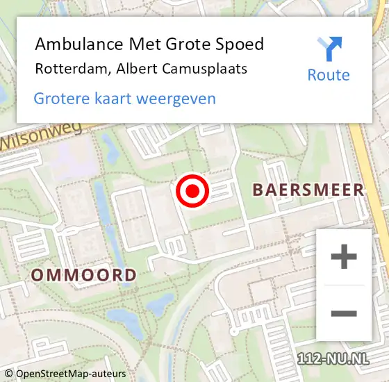 Locatie op kaart van de 112 melding: Ambulance Met Grote Spoed Naar Rotterdam, Albert Camusplaats op 14 oktober 2018 14:50