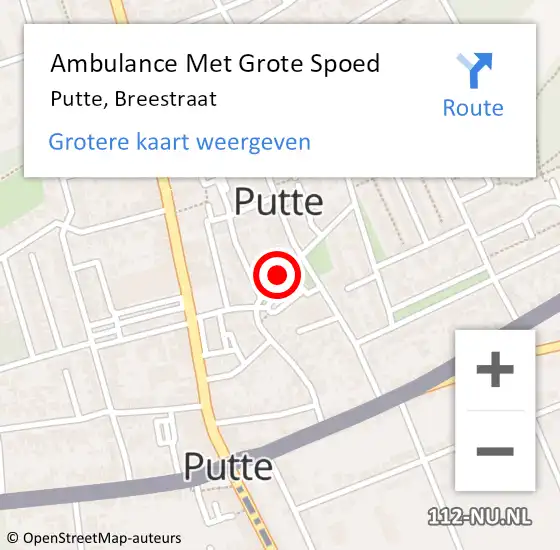 Locatie op kaart van de 112 melding: Ambulance Met Grote Spoed Naar Putte, Breestraat op 14 oktober 2018 16:29